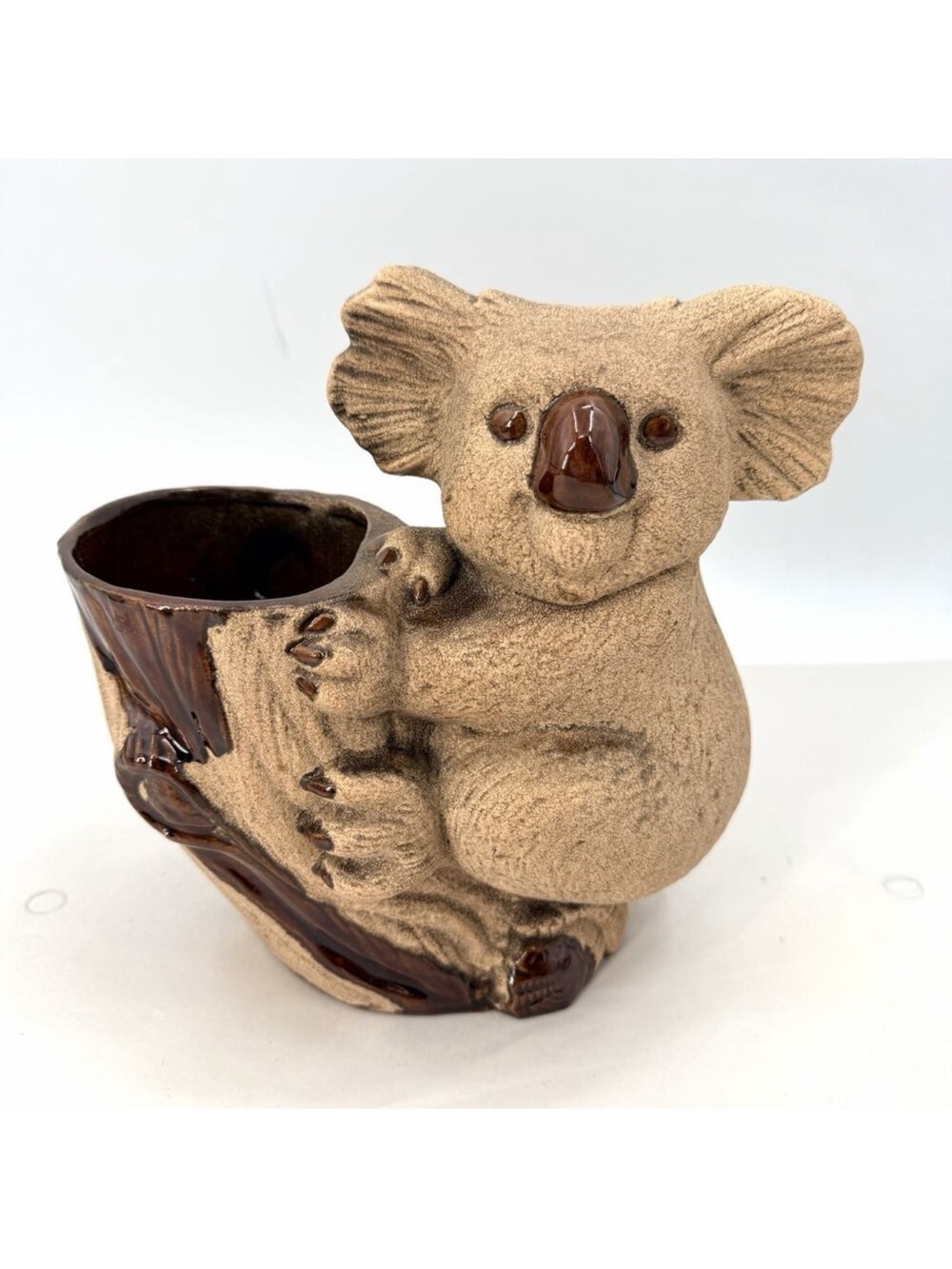 Vintage 1970's Royal Haeger Koala Bear Tree Stump Sandstone Ceramic Planter